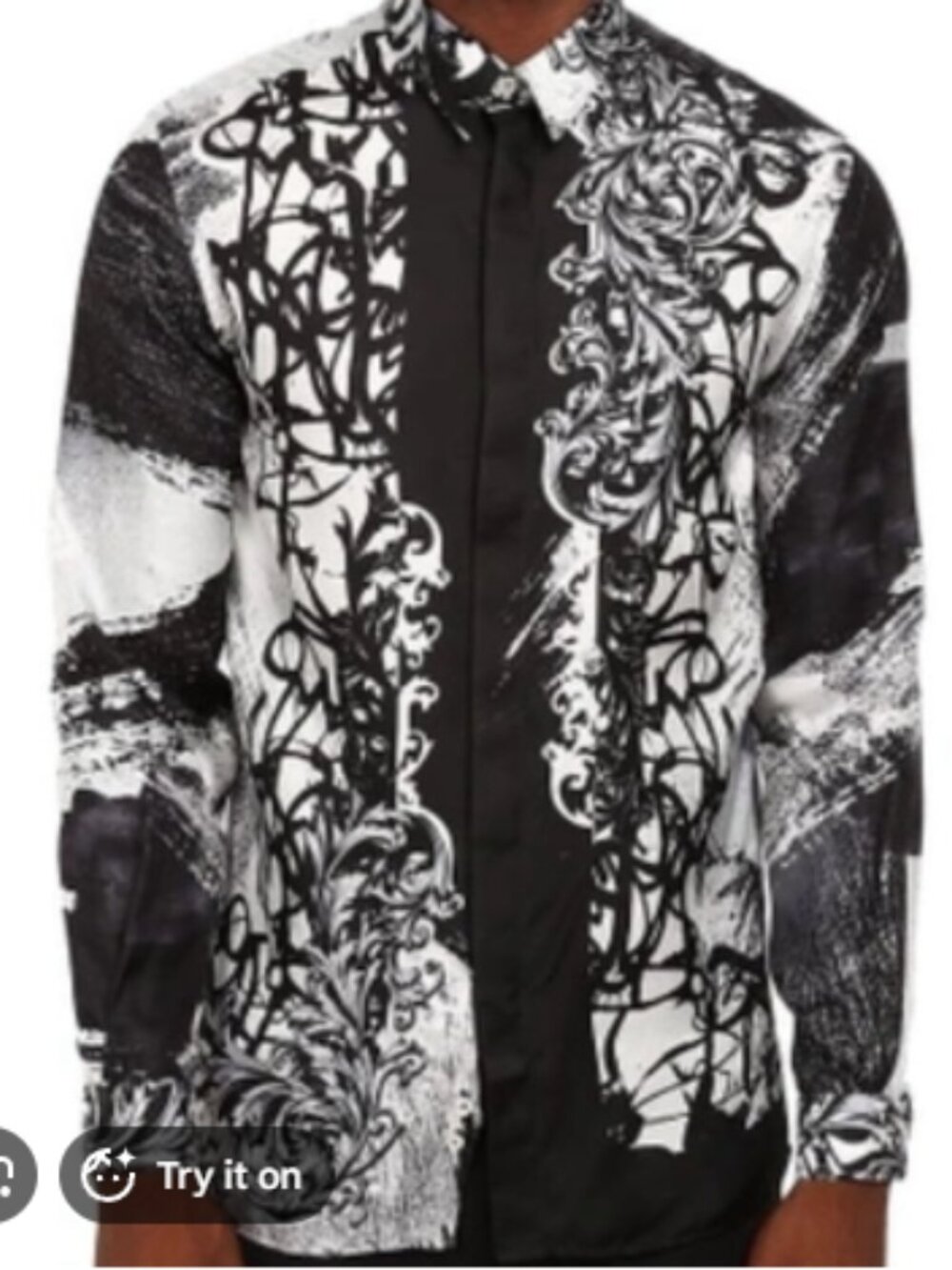 Gianni Versace Collection Dress Shirt Black White Abstract Print M 15/38